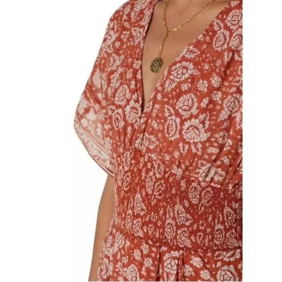 Cleobella Printed Jess Jumpsuit Burnt Orange Cream Floral Women's Size Small - Picture 2 of 16